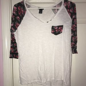 3/4 sleeve white and floral shirt
